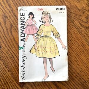 Vintage 1960s Advance 2810 Sewing Pattern Girl Size 8 Fit & Flare Dress COMPLETE
